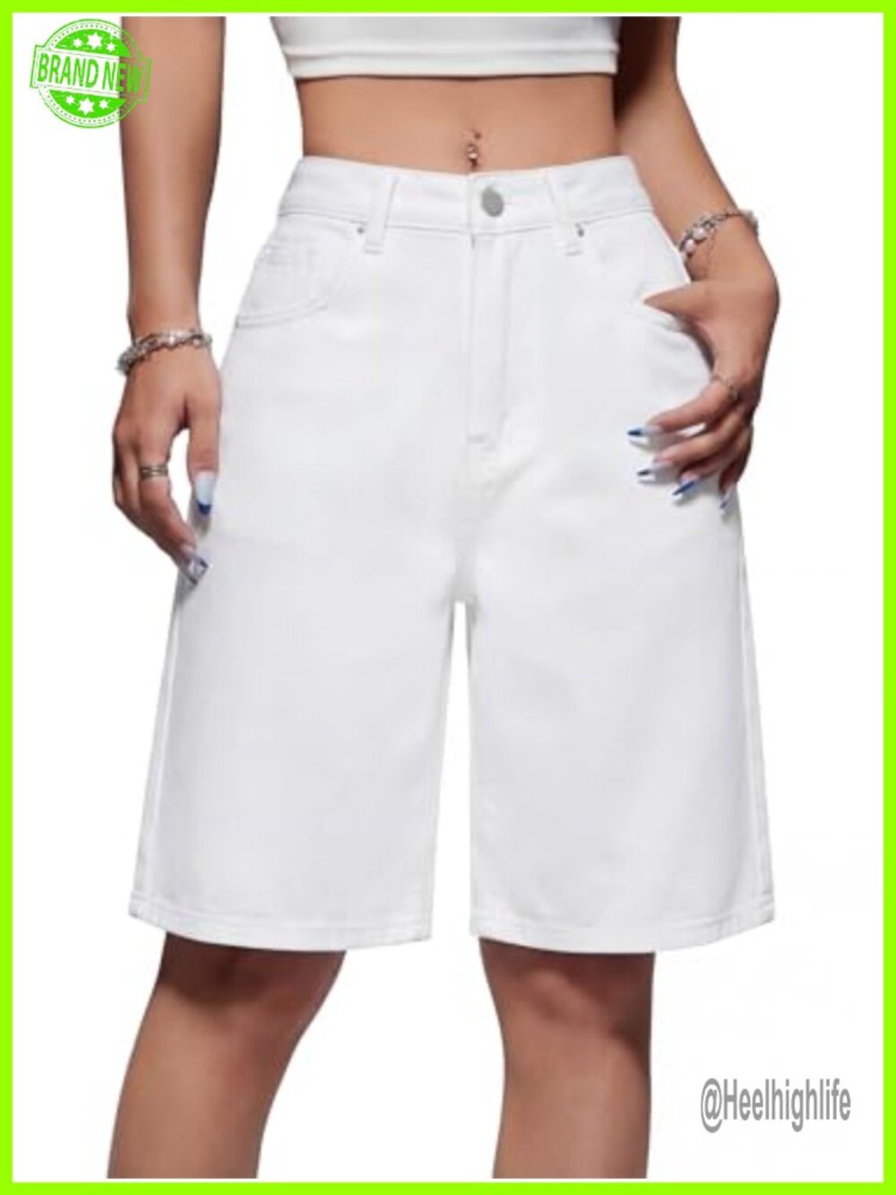 High Waisted Wide Leg Denim Bermuda Shorts Cotton Baggy